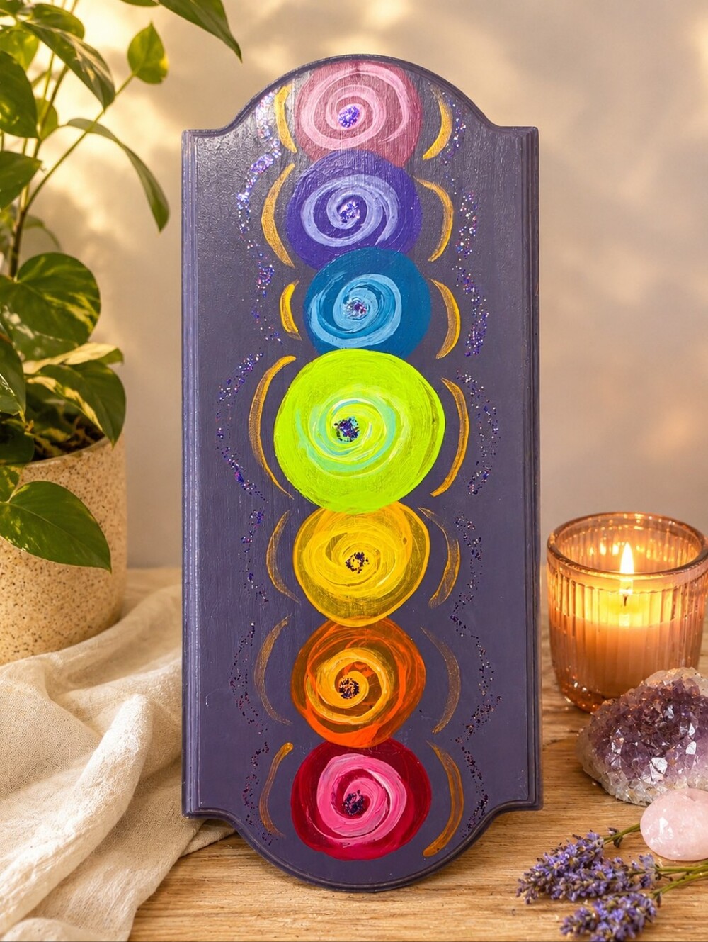 Hand-Painted Chakra Inspired Wood Wall Art | Boho Spiritual Decor